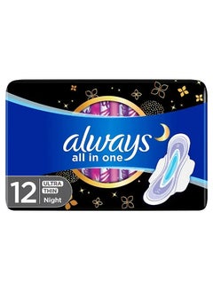 Always All In One Ultra Thin, Night Sanitary Pads With Wings, 12 Pcs