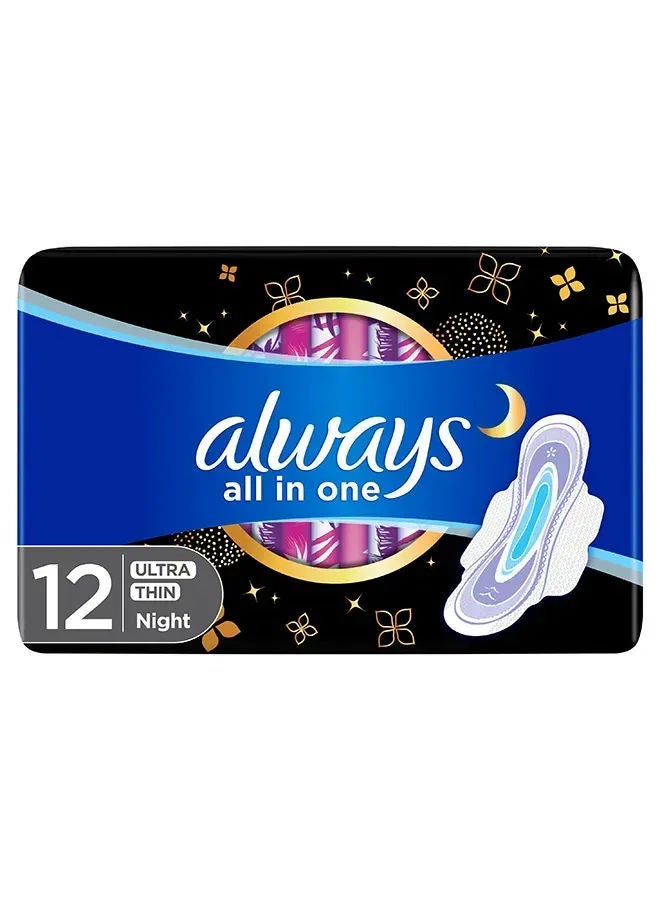 Always All In One Ultra Thin, Night Sanitary Pads With Wings, 12 Pcs