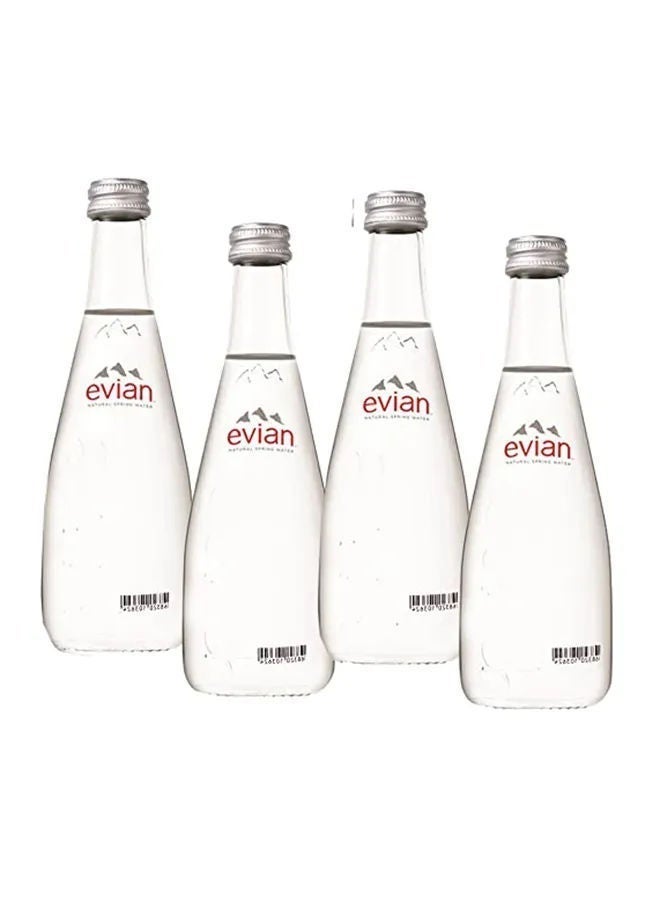 Evian Spring Mineral Water In Glass Bottle, Pack Of 4