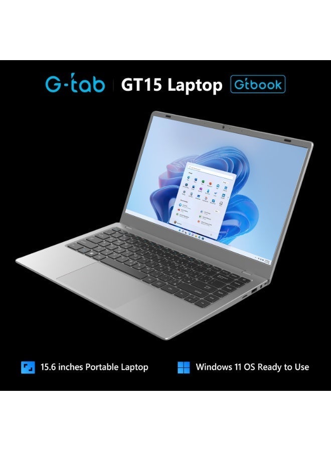 G-Tab GT15 Laptop 15.6” FHD Display, Intel Pentium Gold, 8GB RAM, 256GB SSD, Windows 11 english_arabic grey image 3