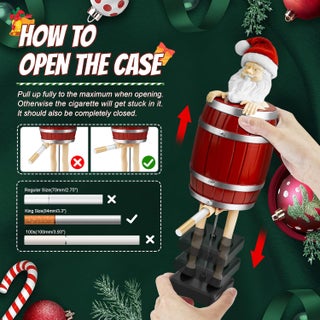 christmas cigarette dispenser Funny Santa Claus Holder, Creative Spoof Cigarette Box, Santa Claus in The Wooden Barrel Cigarette Box Figurines Statue Christmas Gifts for Man 2026 x-lighter Cigarette Case with Butane