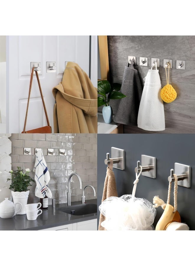 BARONAGE Self Adhesive Hooks, 4 Pack Heavy Duty Hanger Sticky Wall Hooks Tea Towel Robe Coat Kitchen Bathrooms Door Office Stainless Steel Waterproof