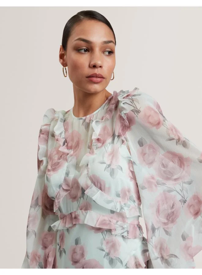 Ted Baker Long Sleeve Waterfall Ruffle Midi Dress for Women | Best Price KSA Ted Baker Long Sleeve Waterfall Ruffle Midi Dress for Women | Best Price KSA