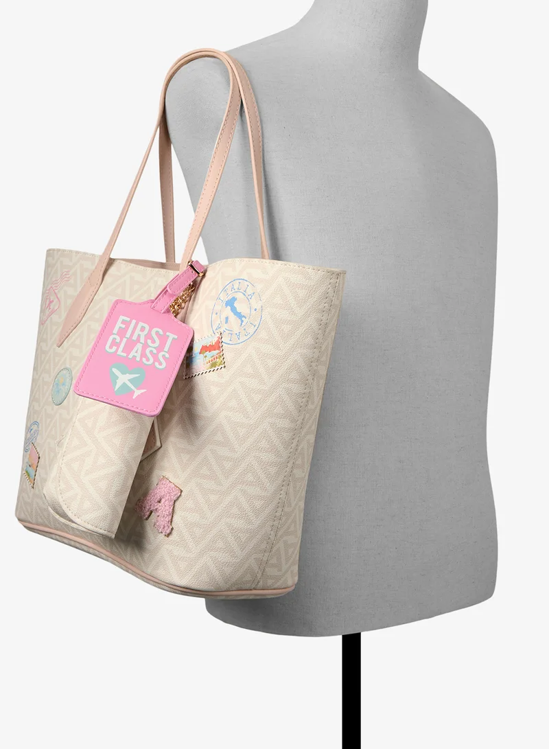 Cream Croc-Embossed Clutch Bag