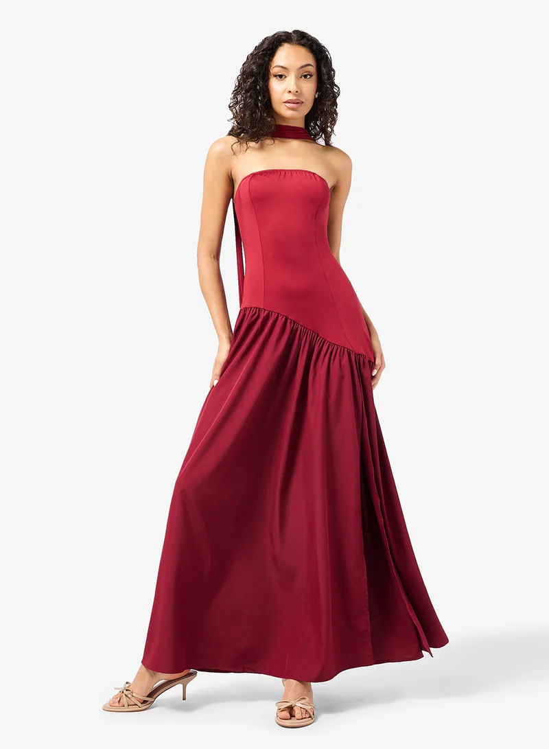 Ginger Off Shoulder Drop Waist Dress with Scarf for Women | Best Price Oman