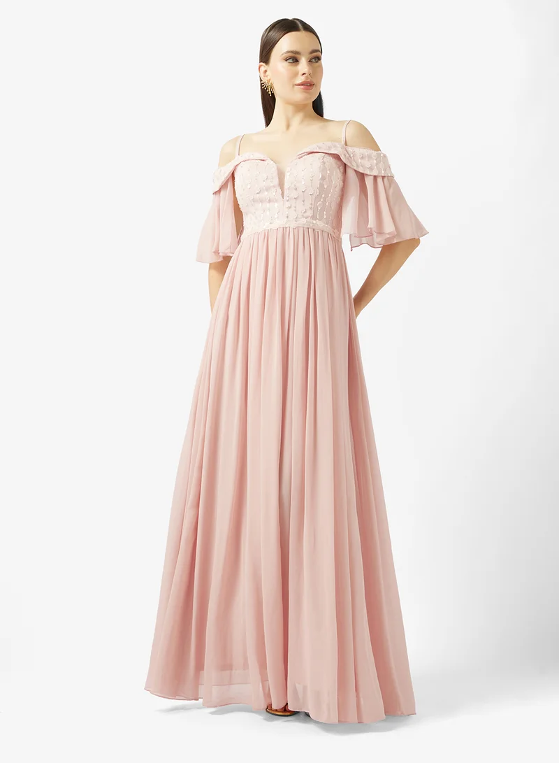 ella pink off shoulder formal dress Ella Light Pink Off Shoulder Prom Dress - US 6 main image 1