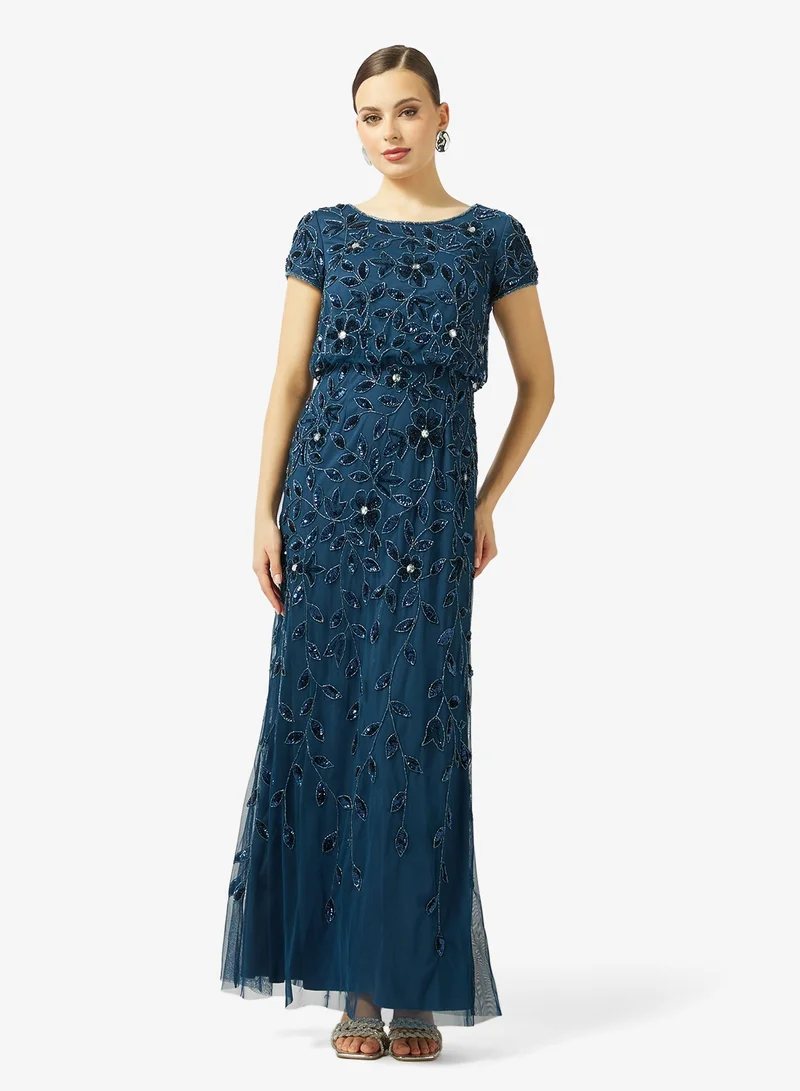 Adrianna Papell Blouson Beaded Long Dress for Women