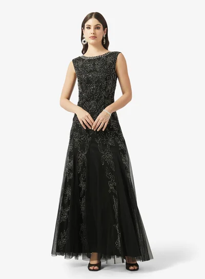 green emerald velvet dress Aliza Black Floral Embellished Maxi Dress – Frock and Frill