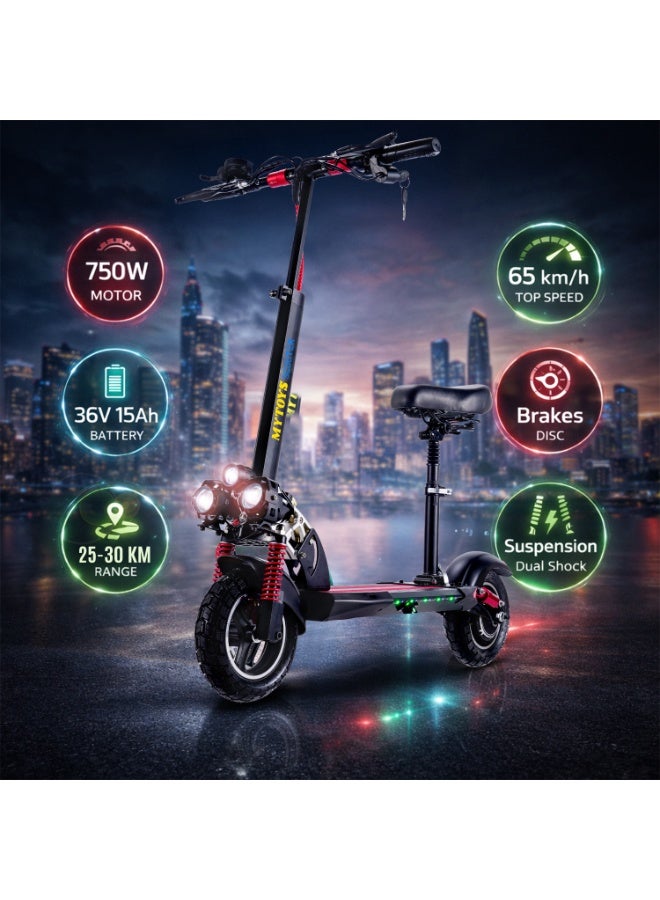 MT358 High Speed Electric Scooter 65km/h Speed Long Range Big battery, 10 Inches Off Road Tires with Front LED Lights Adjustable Seat Powerful 750W Mo image 11