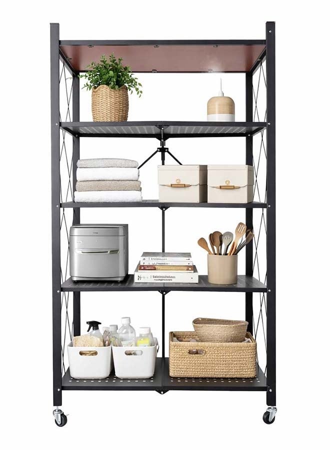 Kitchen Storage Rack and Heavy Duty Metal Shelving Unit on Rolling Cart for Kitchen, Garage, Basement, 4-Tier Thick Foldable Storage Shelves with Whee image 2