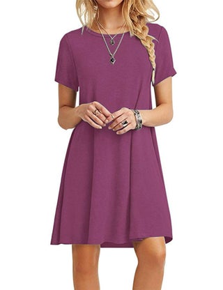 MOLERANI MOLERANI Women's Casual Plain Simple T-Shirt Loose Dress(Mauve,M) | Best Price Oman