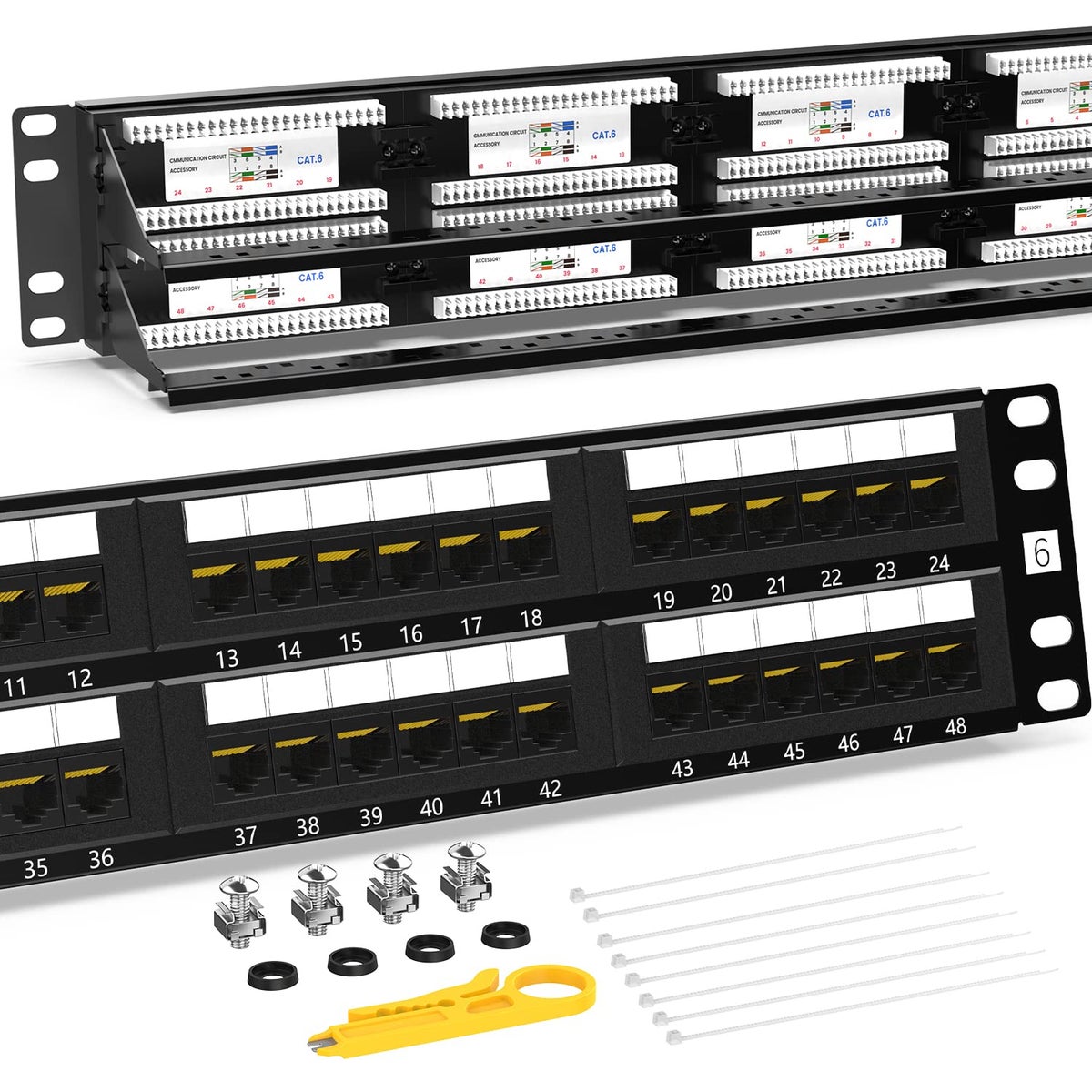AMPCOM AMPCOM Premium Series CAT6 48 Ports Patch Panel, Rack Mount - 2U ...