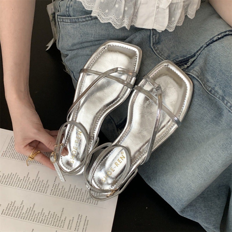 Generic 2025 New Fashion Versatile French Square-Toe Cross-Strap Thong ...