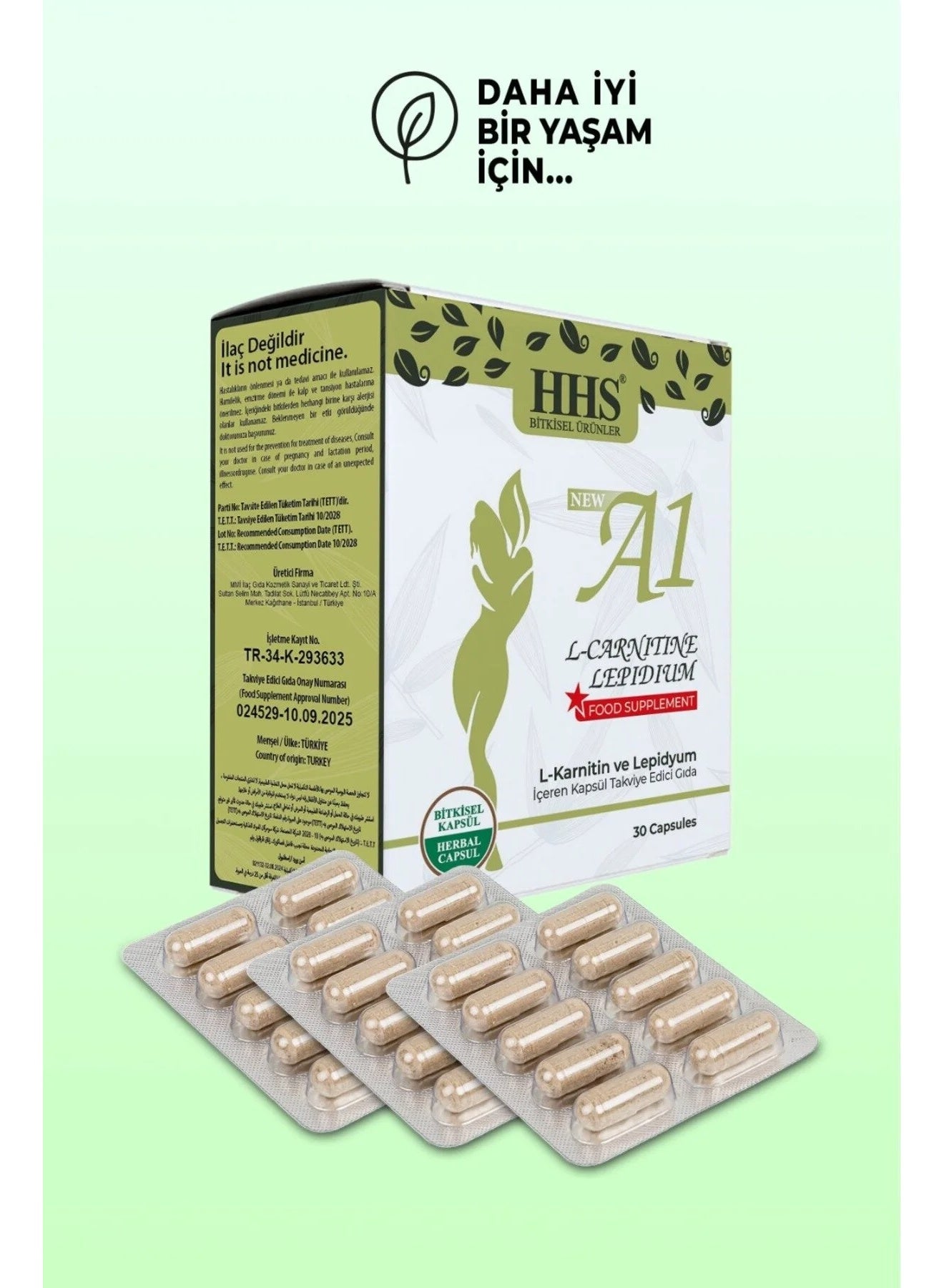 HHS HHS A1 L-carnitine Lepidium - Herbal Weight Loss Food Supplement 30 Capsules | Best Price Bahrain