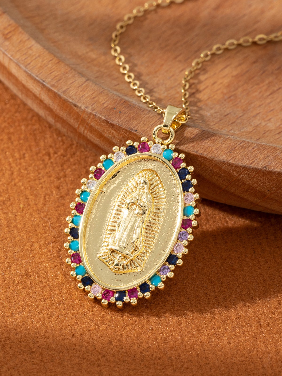 Generic Fashion Retro Color Zircon Madonna Pendant Necklace Exquisite ...