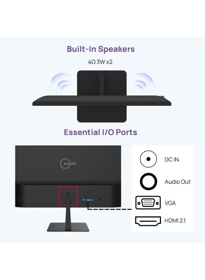 HAW F24IPX 24-Inch Gaming Monitor, FHD 1080p IPS Display, 100Hz Refresh Rate, 0.5ms MPRT, HDMI 2.1 Supported, G-Sync & FreeSync Compatible, Built-in Speakers, Flat Screen, PC & Console Gaming Monitor – Black image 8
