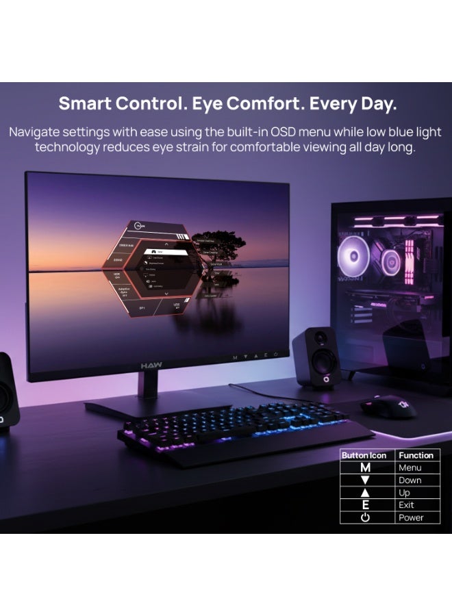 HAW Q27IPY1 27-Inch QHD Gaming Monitor, 2560×1440 IPS Display, 200Hz Refresh Rate, 0.5ms MPRT, HDMI 2.1 Supported, FreeSync & G-Sync Compatible, Built-in Speakers, Flat Screen, PC & Console Ready – Black image 7