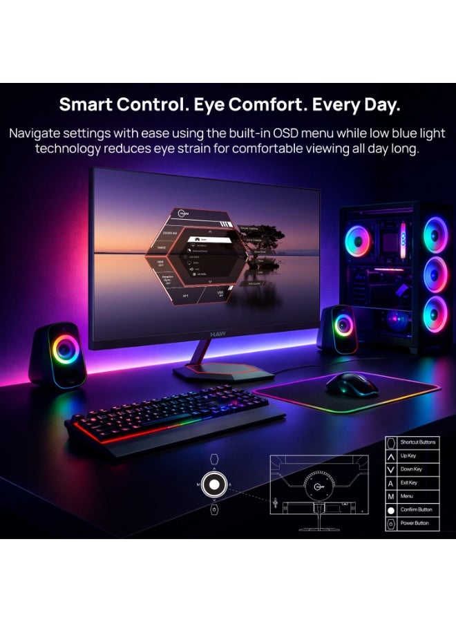 HAW Q27IPY 27-Inch QHD Gaming Monitor, 2560×1440 IPS Display, 144Hz Refresh Rate, 0.5ms MPRT, HDMI 2.1 Supported, FreeSync & G-Sync Compatible, Built-in Speakers, Flat Screen, PC & Console Ready – Black image 7