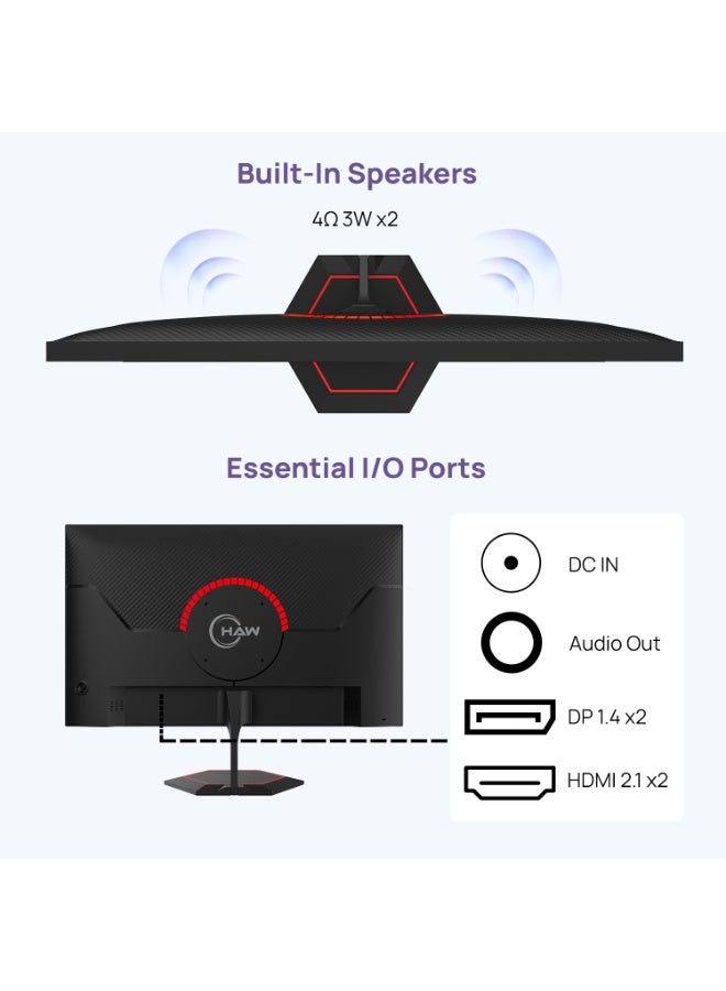 HAW Q27IPY 27-Inch QHD Gaming Monitor, 2560×1440 IPS Display, 144Hz Refresh Rate, 0.5ms MPRT, HDMI 2.1 Supported, FreeSync & G-Sync Compatible, Built-in Speakers, Flat Screen, PC & Console Ready – Black image 9