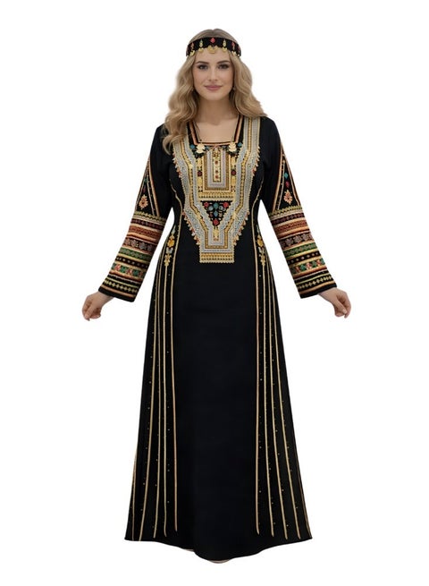 Premium Black Asiri Jalabiya with Red and Gold Embroidery  Premium Saudi  Foundation Day Traditional Asiri Dress, Women's Cultural Jalabiya,  Heritage-Inspired Long Modest Wear from Asir Region | Best Price KSA |