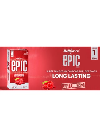 Epic Pleasure - Long Lasting Raspberry Flavour Lubricated Latex Condoms