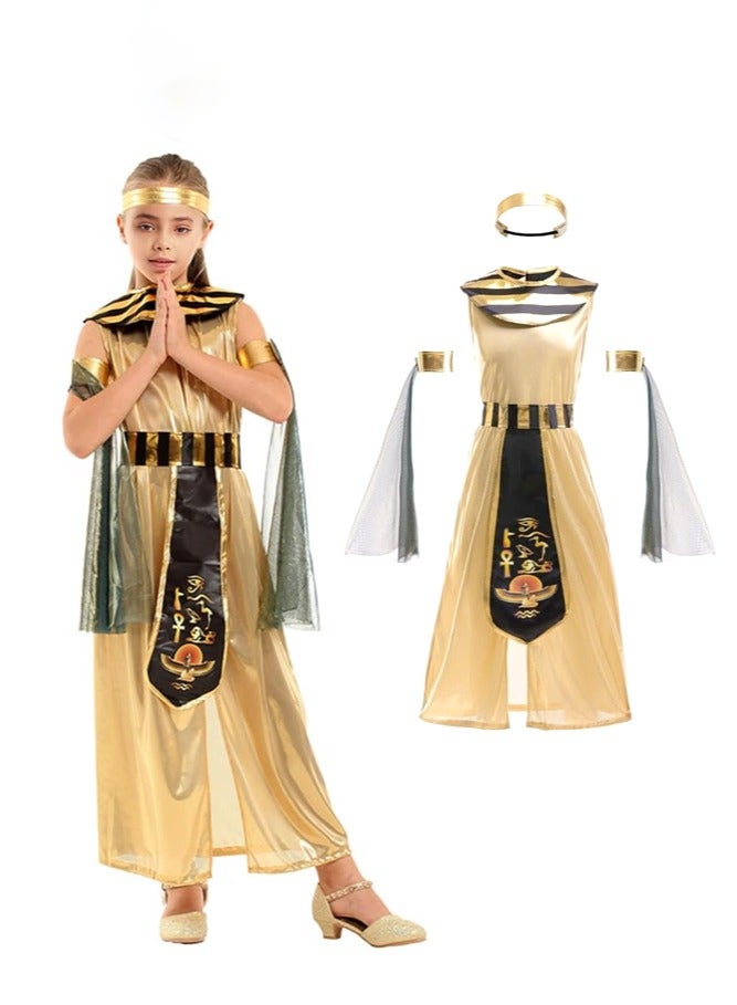 SHABILI Girls Egyptian Queen Cleopatra Costume Dress Up Set  Gold Black  Pharaoh Outfit with Headpiece, Collar, Belt & Armbands, Sizes for Height  110140 cm (Age 412)  Cultural Day, School Event