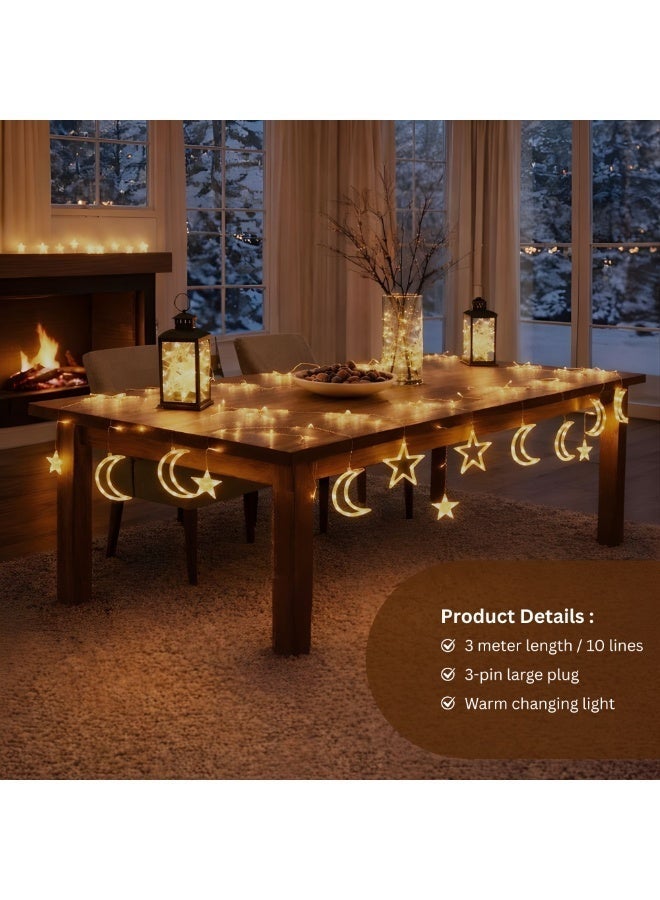 Buy Home Care Moon & Star Curtain Lights 3M – Warm LED Ramadan & Eid ...