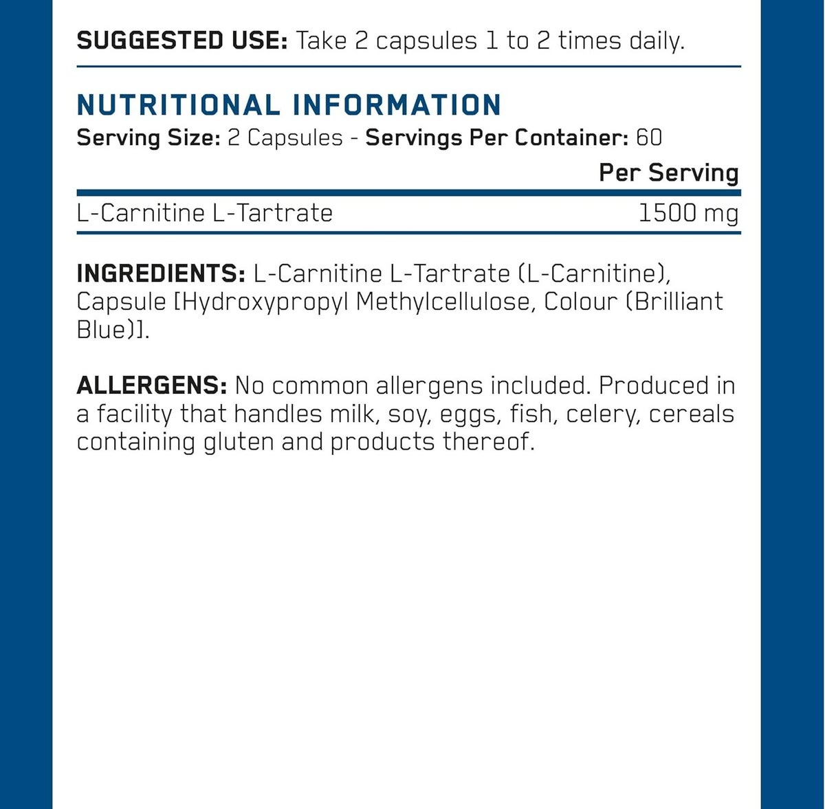 l carnitine 1500 nutrition facts Applied L-Carnitine 1500, 120 Capsules, 60 Servings | Best Price Kuwait Luxxe White No.01 Skin long term cognitive health Pre-Workout Flavor::Tropical Blast