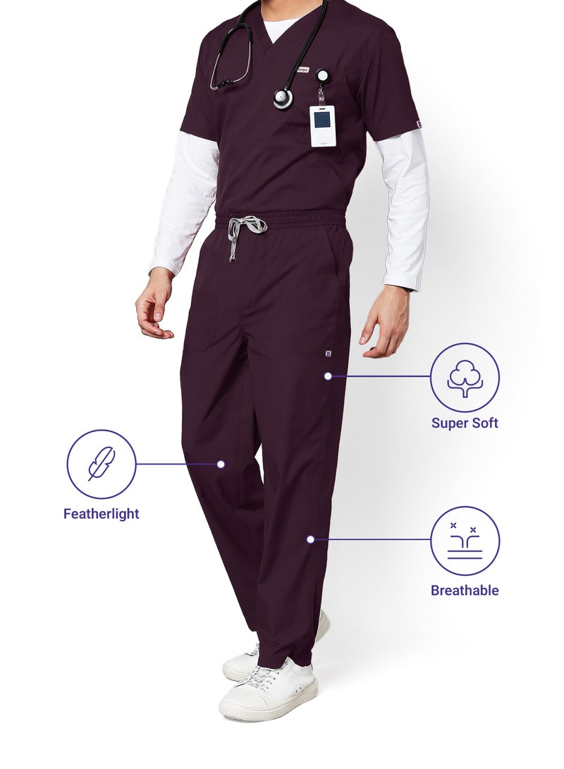 KNYA Active Men's 5-Pocket Scrub Suit | Set of Top & Bottom | Half Sleeves | V Neck | Breathable Fabric | Comfortable | Durable | Uniform for Doctors, Nurses and Dentists, Wine image 5