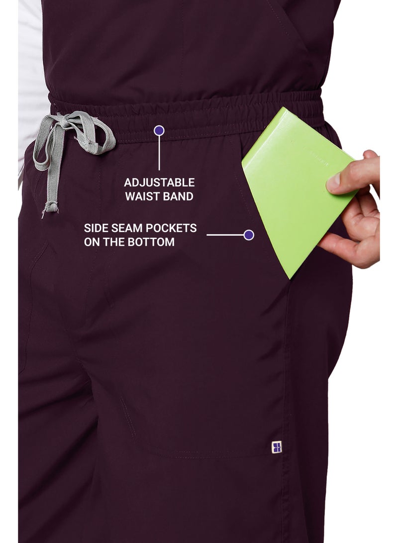 KNYA Active Men's 5-Pocket Scrub Suit | Set of Top & Bottom | Half Sleeves | V Neck | Breathable Fabric | Comfortable | Durable | Uniform for Doctors, Nurses and Dentists, Wine image 4