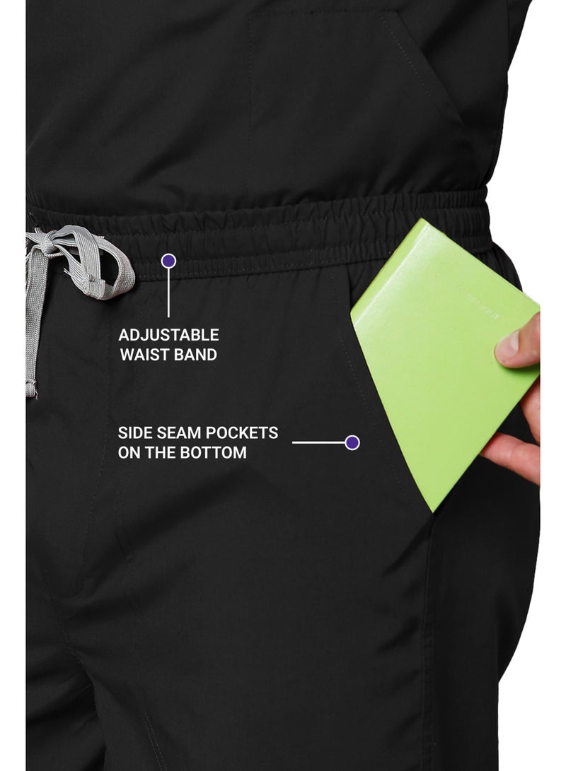 KNYA Active Men's 5-Pocket Scrub Suit | Set of Top & Bottom | Half Sleeves | V Neck | Breathable Fabric | Comfortable | Uniform for Doctors, Nurses and Dentists, Black image 4