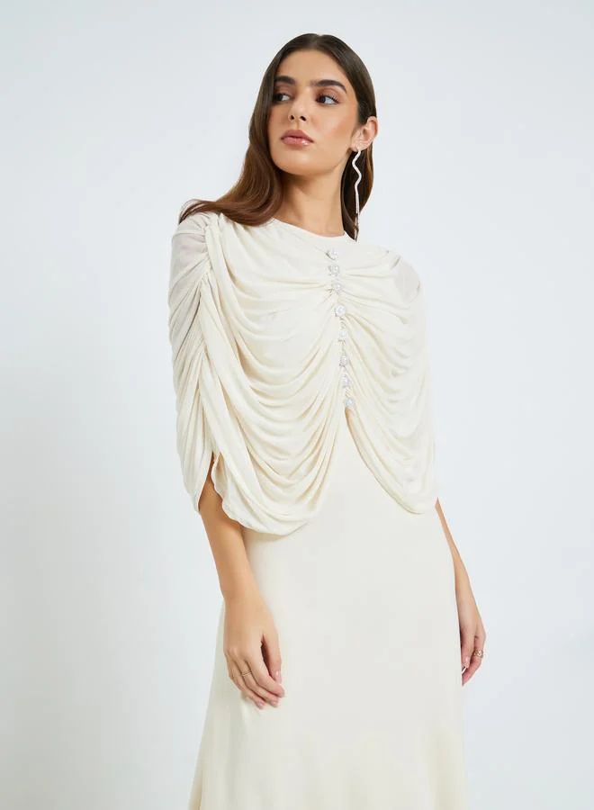 Styli Women Beige Embellished Ruched Shawl Midi Dress for Women | Best  Price Qatar