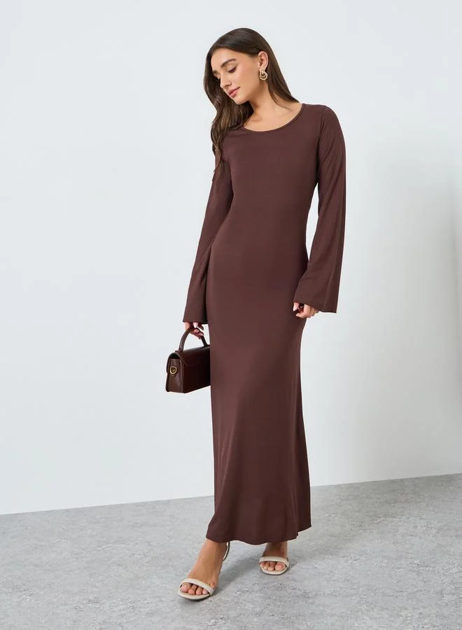 princess polly baby blue dress Styli Women Brown Round Neck Bodycon Maxi Dress for Women