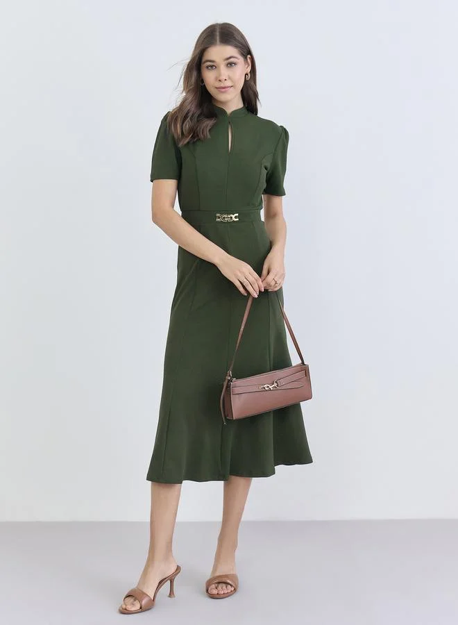 dinner in venice ruched midi dress - green reviews Zapaka Women Olive Green Bridesmaid Dress with Slit Sheath Pleated Satin Long Wedding Guest Dress, Olive / US18W main image 1