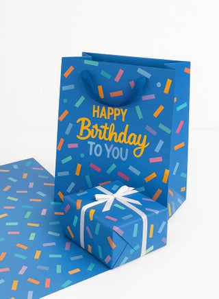 Blue Confetti Medium Gift Bag & Wrapping Paper Combo