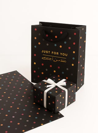 Just For You Black Medium Gift Bag & Wrapping Paper Combo