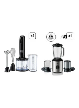 Braun Powerblend Glass Jug Blender 1.5 L  + Black_Decker Hand Blender, 600ml Chopping Bowl,  Combo