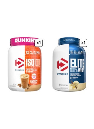 Dymatize Elite Whey Gourmet Vanilla 5 Lb 2.3 Kg + Cappuccino Iso100 Whey Protein Powder 1.3 Lb 620 g Combo