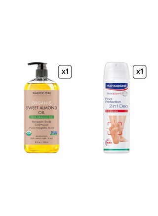 Majestic Pure Organic Almond Body Oil + Hansaplast Foot Protection Spray Combo