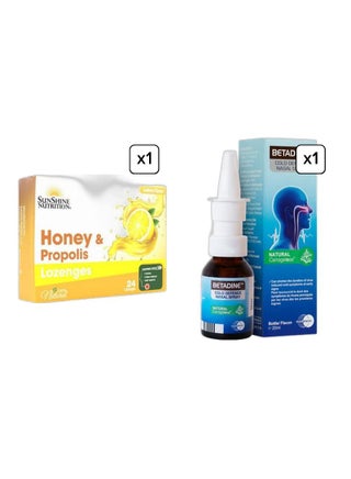 Sunshine Nutrition Honey & Propolis Lozenges + Betadine Cold Defense Nasal Spray Combo