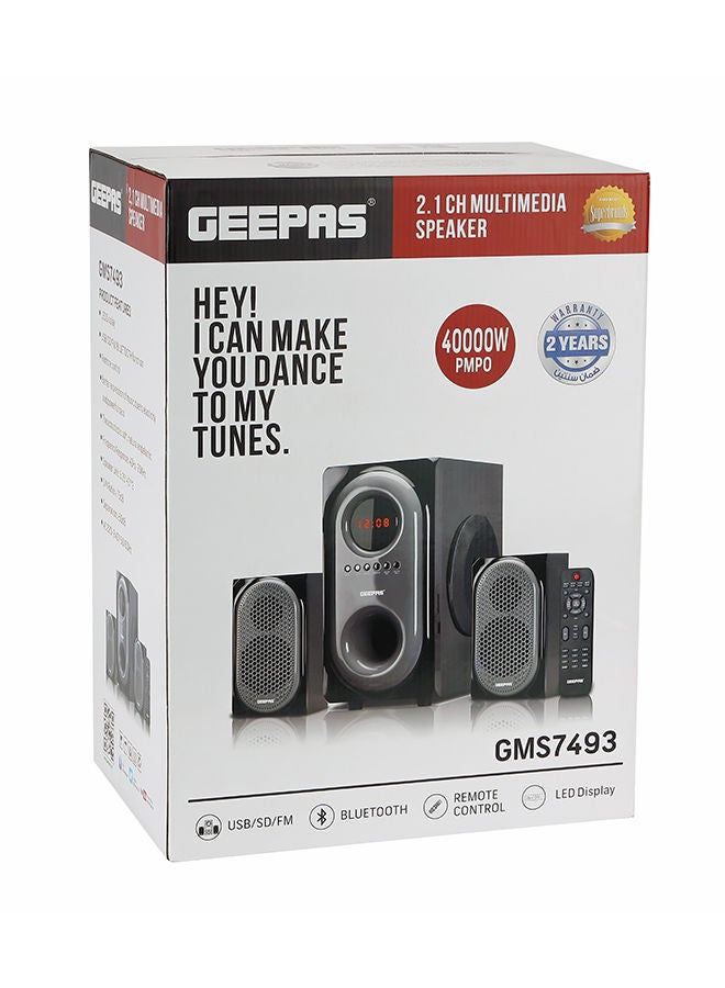 GEEPAS - 2-In-1 CH Multimedia Speaker, Remote Control | Powerful 5.25 Inch Sub-Woofer | USB, Bluetooth And Multiple Device Inputs | Surround Sound Effect Super Bass GMS7493N Black - Image 1