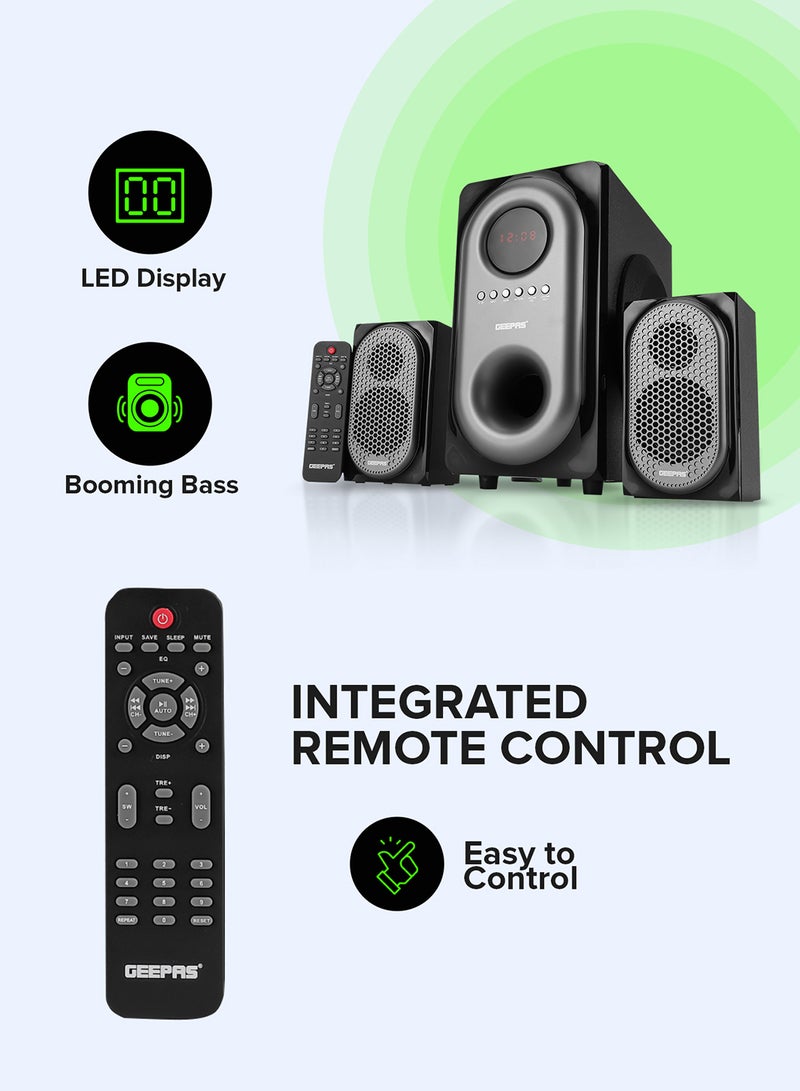 GEEPAS - 2-In-1 CH Multimedia Speaker, Remote Control | Powerful 5.25 Inch Sub-Woofer | USB, Bluetooth And Multiple Device Inputs | Surround Sound Effect Super Bass GMS7493N Black - Image 1
