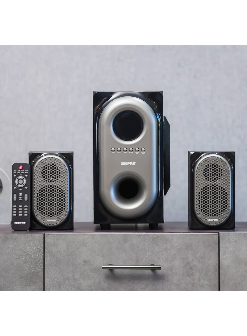 GEEPAS - 2-In-1 CH Multimedia Speaker, Remote Control | Powerful 5.25 Inch Sub-Woofer | USB, Bluetooth And Multiple Device Inputs | Surround Sound Effect Super Bass GMS7493N Black - Image 1
