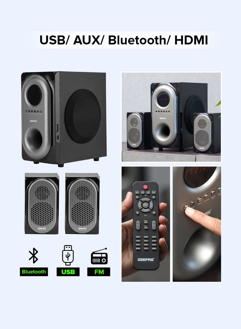 GEEPAS - 2-In-1 CH Multimedia Speaker, Remote Control | Powerful 5.25 Inch Sub-Woofer | USB, Bluetooth And Multiple Device Inputs | Surround Sound Effect Super Bass GMS7493N Black - Image 1