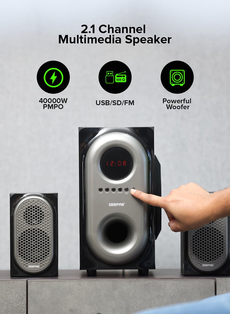 جيباس مكبر صوت للوسائط المتعددة 2 في 1، جهاز تحكم عن بعد | مكبر صوت فرعي قوي 5.25 بوصة | USB وBluetooth ومدخلات الأجهزة المتعددة | تأثير الصوت المحيطي سوبر باس GMS7493N أسود GMS7493N أسود - Image 2