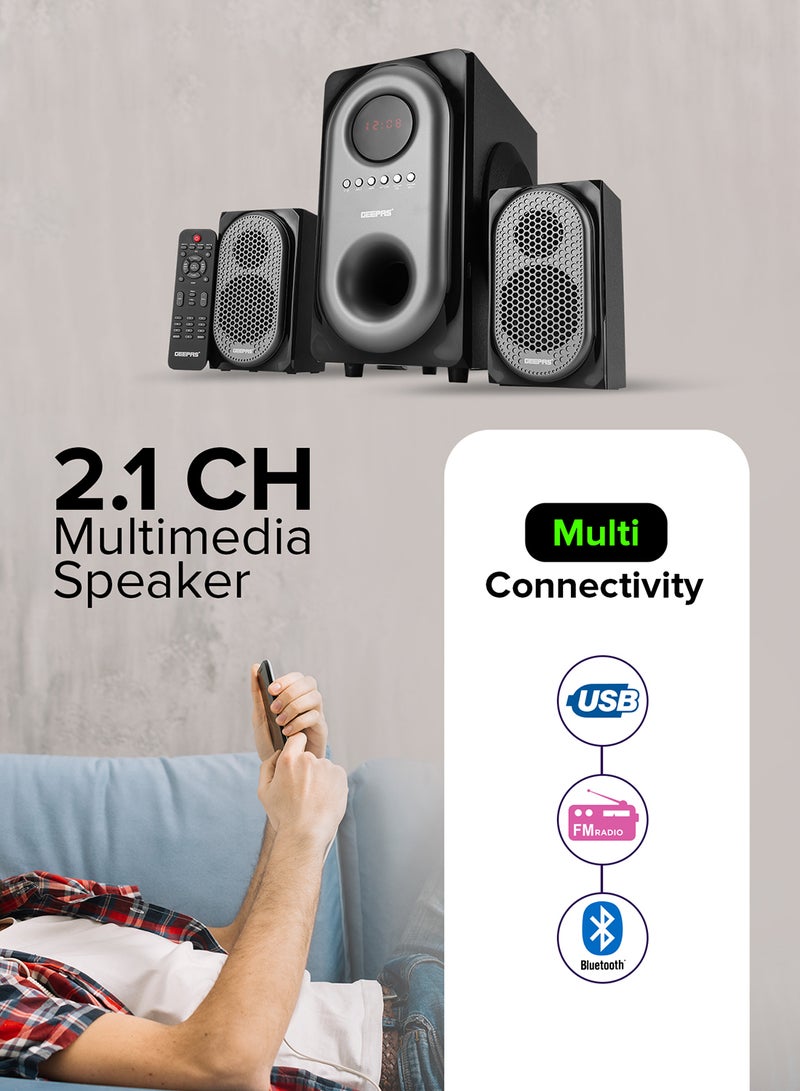 جيباس مكبر صوت للوسائط المتعددة 2 في 1، جهاز تحكم عن بعد | مكبر صوت فرعي قوي 5.25 بوصة | USB وBluetooth ومدخلات الأجهزة المتعددة | تأثير الصوت المحيطي سوبر باس GMS7493N أسود GMS7493N أسود - Image 5