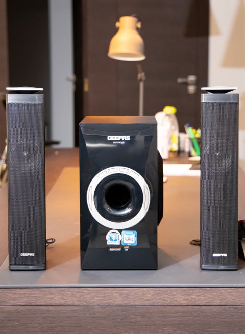 2.1 Multimedia Speaker Home Theatre System With Bass Hi Fi Surround Sound USB SD Card Reader Remote Controller And Digital LED Display GMS7494N Black
