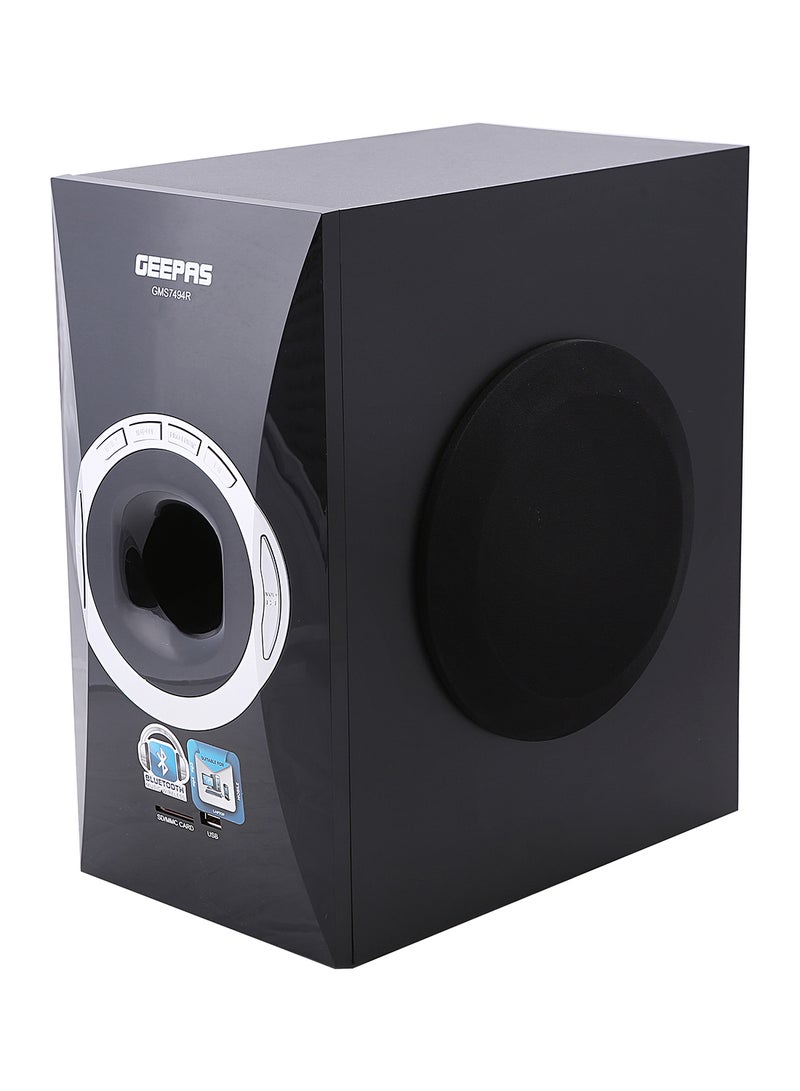 GEEPAS - 2.1 Multimedia Speaker Home Theatre System With Bass Hi Fi Surround Sound USB SD Card Reader Remote Controller And Digital LED Display GMS7494N Black - Image 1