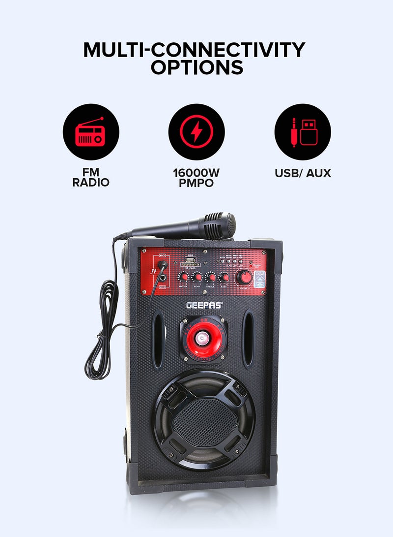 مكبرات صوت احترافية 2.0 قناة - 16000 PMPO | مع ميكروفون سلكي | بطاقة USB/SD، راديو FM | مثالي للمراقص والغناء والكاريوكي GMS8425 باللون الأسود GMS8425 أسود