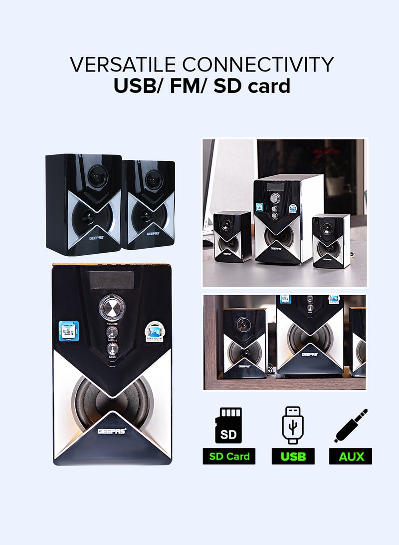 GEEPAS - 2.1-Channel Multimedia Speaker System With Remote Control & Panel Control, Bluetooth/ USB /FM & SD Card  20000W PMPO, GMS8515 Black GMS8515 Black - Image 1